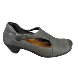 NAOT Leather Mary Jane Shoes Heel Grey 10